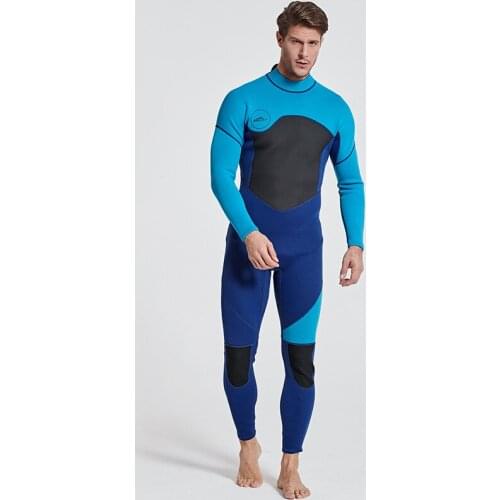 Mens 3mm Neoprene Wetsuits Back Zip Full Wetsuit Blue/Black Long Sleeve for Snorkeling, Scuba Diving, Surfing