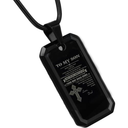 Personalized DIY Mens Necklace Black Tungsten Carbide Dog Tag Pendant Customized for Him Dad Jewelry Gift 24Inch