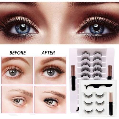 Natural Magnetic Eyelashes Set False Lashes 3d Mink Eyelashes With Lasting Waterproof Liquid Eyeliner Makeup Tweezer Supplies