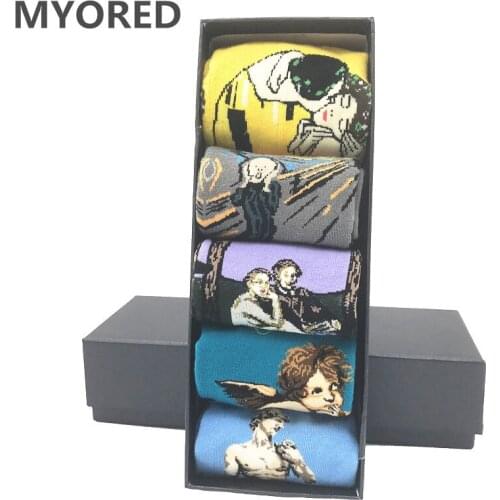 MYORED 5 pair/lot socks funny men socks cotton painting novelty mens dress socks colorful sock man casual dress wedding gift