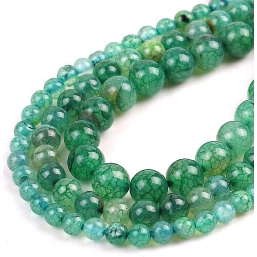 Wholesale Natural Green Fire Dragon Veins Agates Beads Round Loose Stone Beads for Making Jewelry DIY Bracelet 15'' 6/8/10mm