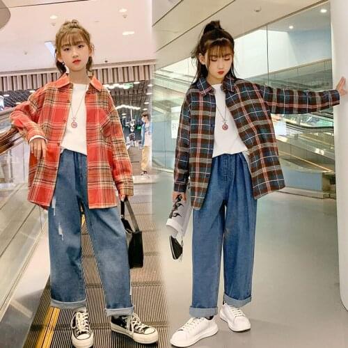 Girls Plaid Shirt Autumn Clothes for Kids Long Sleeve School Clothes Fashion Casual Children Blouse Teenager Tops 10 12 13 Years