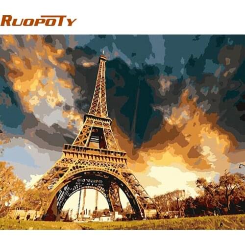 RUOPOTY Frame Abstract Painting Tower Landscape DIY Painting By Numbers Kits Modern Wall Art Painting Hand Painted Home Decor