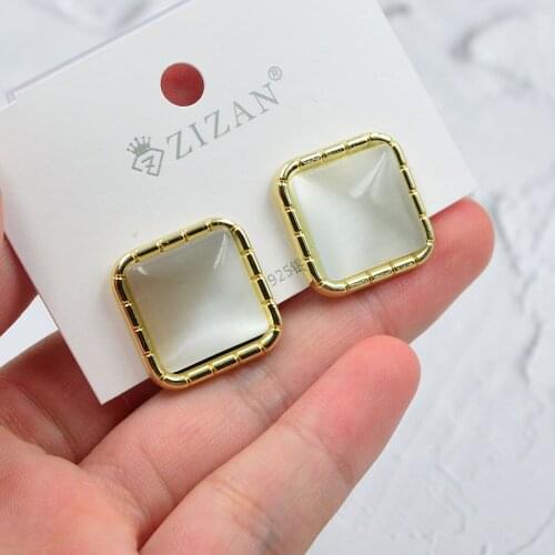 CINDY XIANG New Vintage Opal Stone Round Square Drop Earrings For Women Cute Elegant Geometric Statement Stud Earring Jewelry