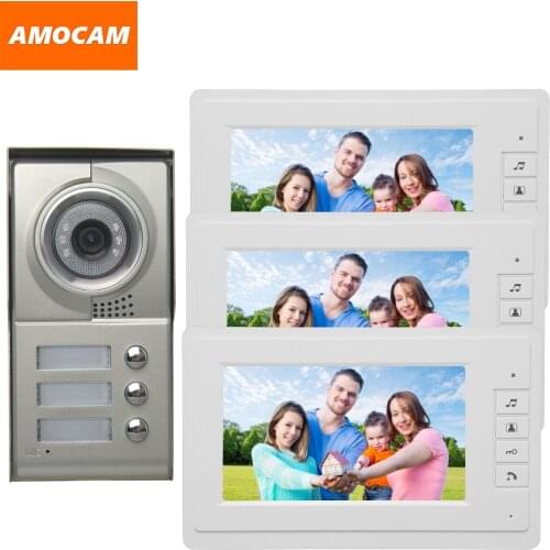 3 Units Apartment Video intercom system 7" Monitor Video Door Phone Aluminum Alloy IR Camera for 3-households video Doorbell
