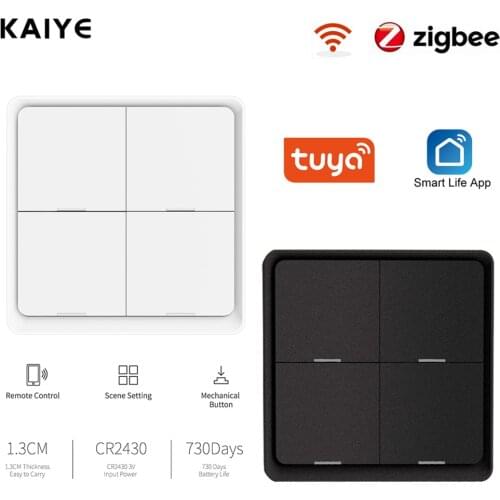 Tuya Zigbee Smart Switch 4 Gang Wireless Scene Switch Support Zigbee2MQTT Compatible with Alexa Smartthing Smart Home Automation