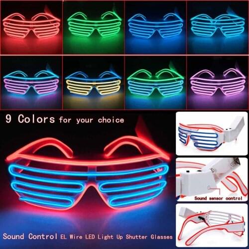 Glowing EL Wire Led Strip Sunglasses Light Sound Control LED Light Up Shutter Glasses Costume Party DJ Decor Battery Power