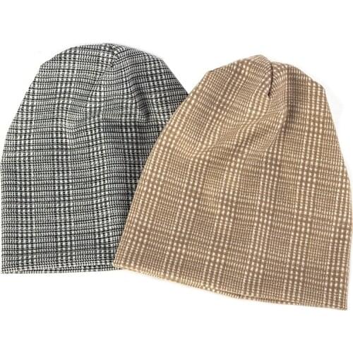 Warm Outdoor Striped Lattice Caps 2021 New Spring Men Women Black Beanie Ladies Fashion Autumn Baggy Casual Skullies Bonnet Hat