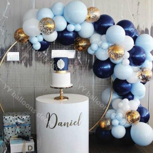 Balloon Arch Garland Kit 12 Inch Navy Pearl White Latex Balloons with Gold Confetti Balloons Metallic Sea Blue Latex Balloon
