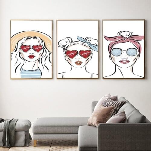 Fashion Girl Portrait Poster Prints Wall Art Canvas Painting Woman Illustration Pictures for Living Room Home Decor