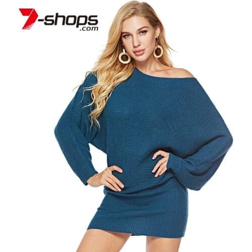 AECU Womens Sweater Long Knitted Pullovers Loose Batwing Sleeves Jumper Knitted Dress Pluz Size Female Winter Clothing