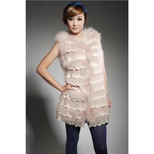 Women Genuine Ostrich Feather Fur Vest With Lace Trimming Waistcoat Autumn Winter Jacket Female Clothing V27