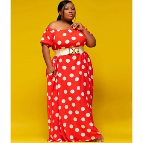 Polka Dot Long Maxi Dress Women Retro Vintage Elegant Red Short Sleeve Big Plus Size Dresses Robe Femme Vestidos 4XL 5XL