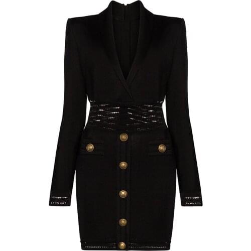 QUALITY Newest HIGH 2021 Fall Winter Designer Dress Womens Long Sleeve Notched Collar Knit Dress