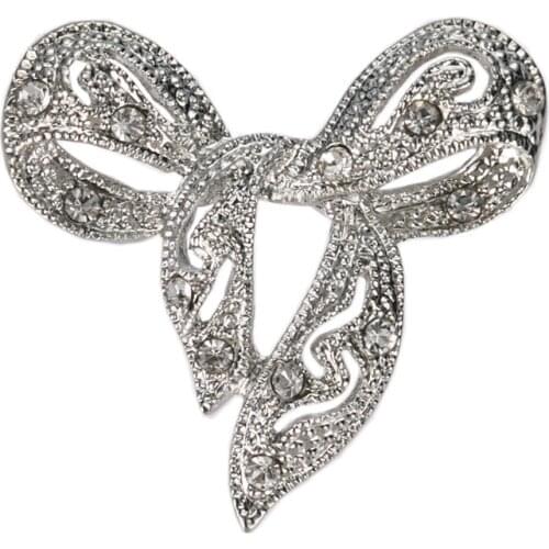 1.25 Inch Rhodium Silver Diamante Small Bow Wedding Brooch Party Gift Pins