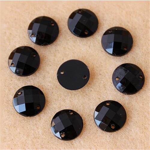 1000 pcs/ lot Superior Acrylic 10mm Black Color Sew On flatback Acrylic Faceted Round Rhinestone gems for Cloth shoe decoration