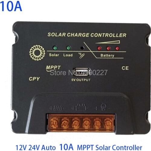 MPPT 12V/24V 10A Solar charger Controller Max PV input voltage 50V with DC LOAD Output function USB 5V