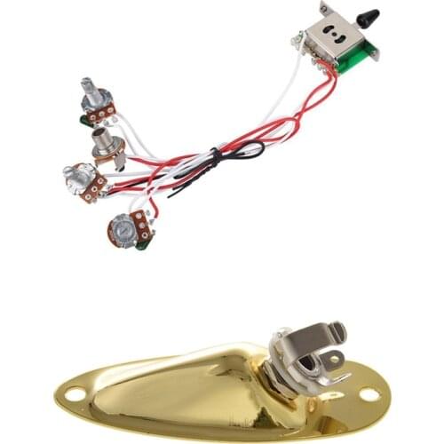 1x Pots for Strat Guitar PreWired 1 Volume 2 Tone Control 5 Way Switch 3-500K & 1Pc Boat Output Input Jack Plate Sockets