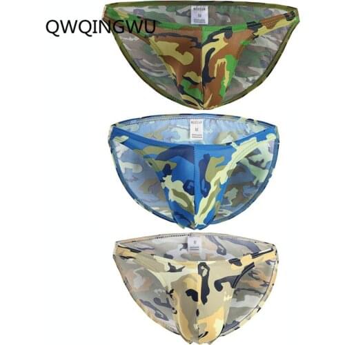 3PCS Sexy Underwear Men Low Waist Briefs Camouflage Shorts Cueca Panties Gay Man T-Back Pouch Seamless Underpants hombre Briefs