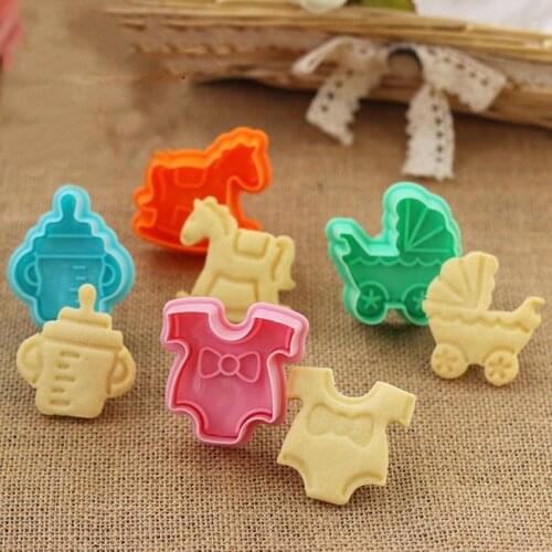 4pcs/Set 3D Baby Clothes Shower Hand Press Stamp Biscuit Cake Cookie Bakeware Mould Fondant Cookie Cutters Biscuit Mold Kitchen