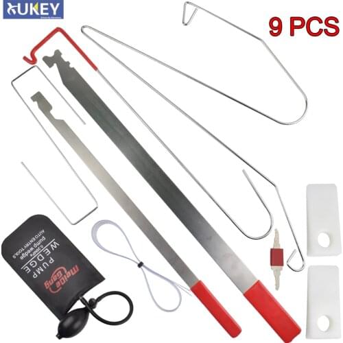 9 Pcs/Set Car Door Key Lost Lock Out Unlock Open Tool Kits Emergency Opening + Black Air Pump Car Styling Parts Car Accessories