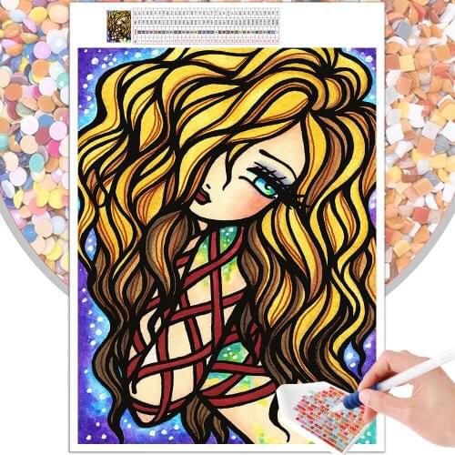 Diamond Painting Cartoon Long Haired Woman 5D DIY Embroidery Set Home Decor Mosaic Square Round Rhinestone Cross Stitch Mural