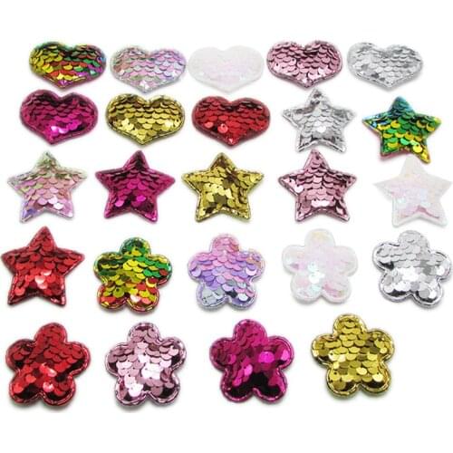 10-70Pcs Glitter Sequin Star/Heart/Flowers Padded Appliques DIY Craft Supplies Hair Pin Accessories Material Headwear Ornaments