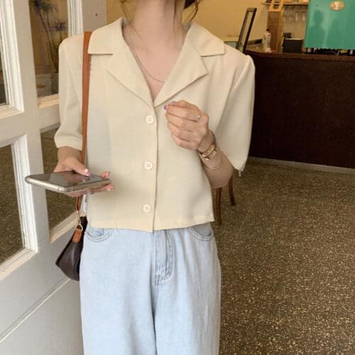 Shirts Women Crops Tops Elegant Summer Chic Fashion All-match Chiffon Korean Style Office Lady Casual Single Breasted Trendy Ins