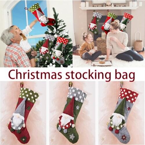 Large Embroidered Christmas Stocking Cartoon Santa Claus Sack Socks Ornaments Sack Candy Gift Bags Xmas Decoration Supplies
