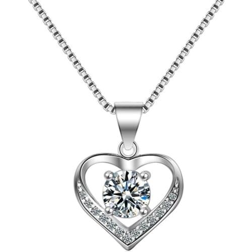 Pure 925 Sterling Silver Necklace For Girls Jewelry Trendy Crystal CZ Pendant Necklace Women Clavicle Box Chain Accessories Lady