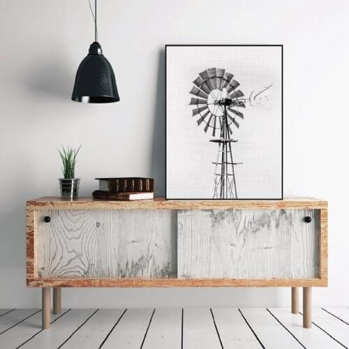 Windmill Print Farmhouse Black and White Photography Wall Art Canvas Painting Nordic Poster for Living Room Home Decor