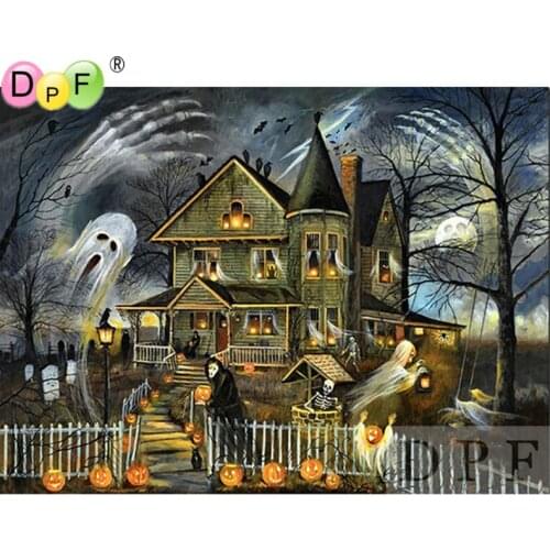 DPF diamond embroidery Ghost haunted house diamond painting cross stich diamond mosaic full square needlework home decor pattern
