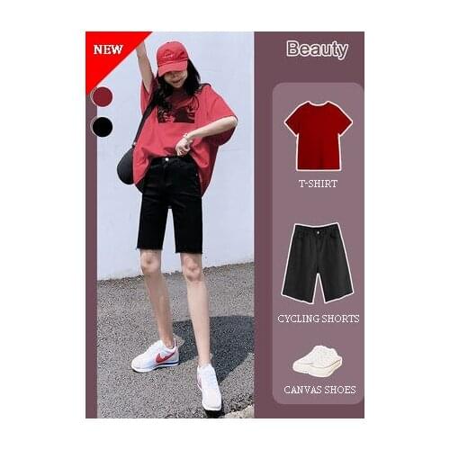 Jean Shorts Girl 2020 New Tall Waist Show Thin Straight Summer Thin Tight Wear Outside Five Minutes Riding Medium Pants Cotton