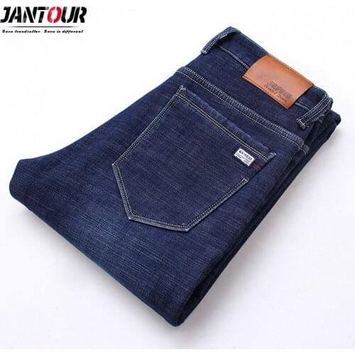 MenS Classic Jeans Brand Large Size Straight Homme Jean Distressed Design Biker Pants Fit Black Regular Big size 40 42 44 46