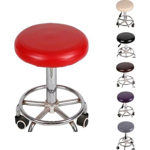 Elastic PU Leather Round Stool Chair Cover Waterproof Pump Chair Protector Bar Beauty Salon Small Round Seat Cushion Sleeve