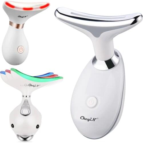 3Colors LED Photon Therapy Face Neck Lifting Slimming Massager Electric EMS Heat Facial Skin Tighten Reduce Double Chin Anti Age