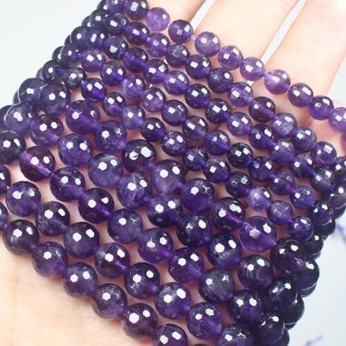 Faceted Natural Amethysts Round 6-12mm beads 15",100% Natural Stone Guarantee! For DIY Jewelry Making