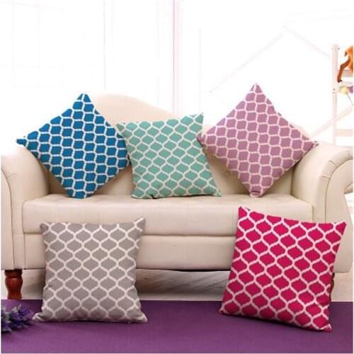 Cotton Linen Quatrefoil Accent Pattern Decorative Throw Pillows Square Geometry Sofa Cushion 18X18" 6 different colors