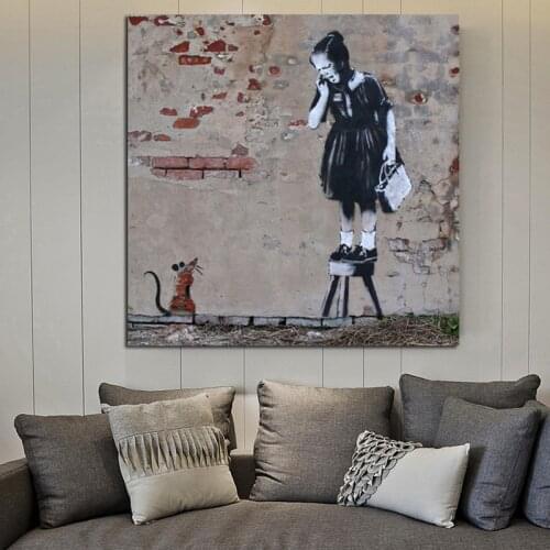 Rat Scared Little Girl By Artist Canvas Painting Posters Prints Marble Wall Art Painting Decorative Pictures Modern Home Decor