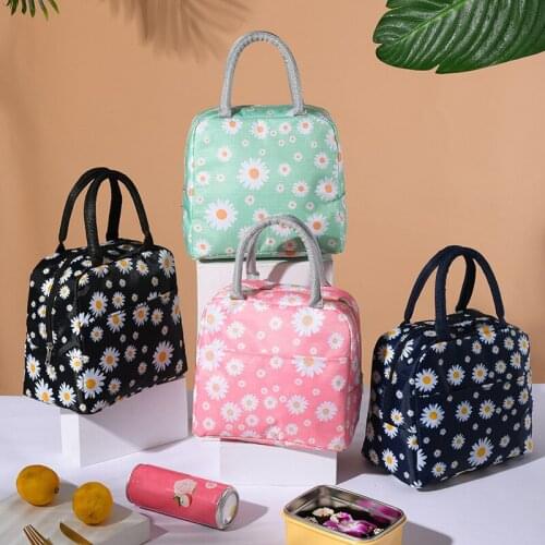 Cute Flowery Lunch Bags Portable Zipper Fresh-keeping Storage Box Household Office Student Food Insulation Waterproof Container
