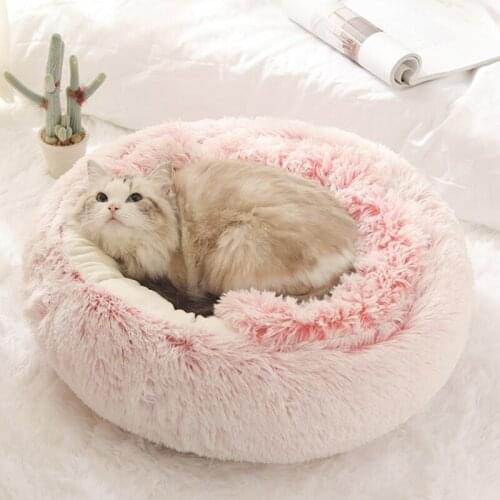 Round Plush Burrowing Cave Hooded Cat Bed Indoor Sleeping Nest Kitten Cuddler House Hut Pet Cushion Tent