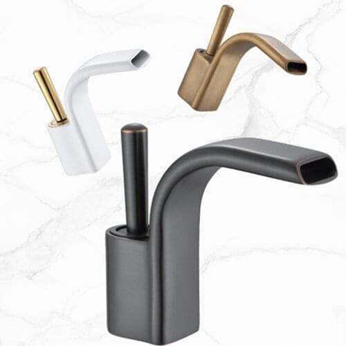 LIUYUE Basin Faucets Black/Gold Brass Bathroom Penguin Style Design Waterfall Basin Faucet Cold Hot Water Crane Sink Mixer Taps