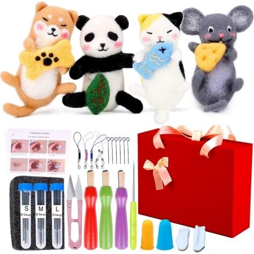LMDZ Wool Felt Craft Kit Needle Felting Tools Soft Roving Wool DIY Cat Dog Panda Mouse Animal Handmade Spinning Craft Needlework