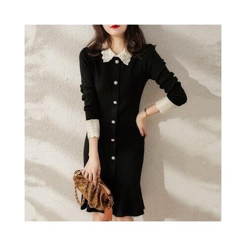 Fashion Ladies Sweater Dress 2021 Autumn Winter Slim Dresses Knitting Women Black Warm Dress Knee Length Vestidos Femme