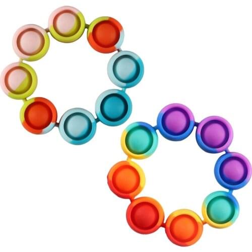 Fashion Rainbow Color Soft Silicone Sencory Bracelet for Kids Adult Push Bubble Stress Relief Bangle Toys Birthday Gifts