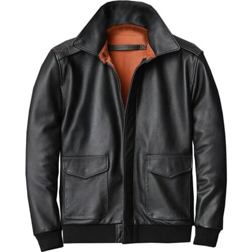 High Quality Bomber Mens Cowhide Trench Coats Aviator Air Force Mens Genuine Leather Suit Coat for Men Winter Mens Overcoat 2021