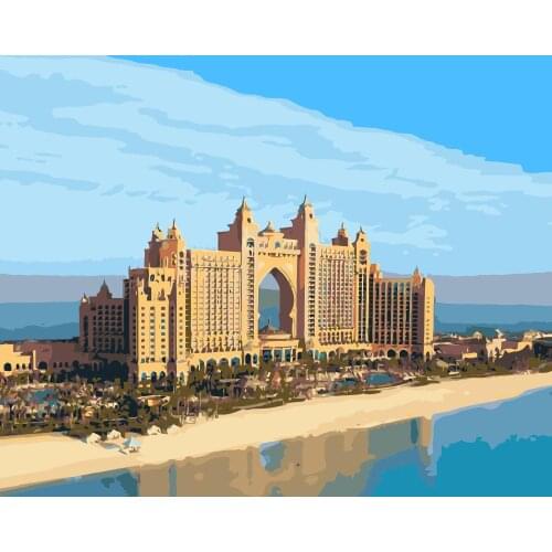 MaHuaf-j591 Hotel the palm Dubai painting by numbers landscape paint by numbers kit oil painting on canvas