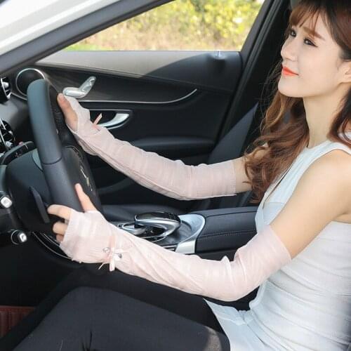 Women Sunscreen Gloves Female Summer Long Lace Ice Silk Fingerless Mittens Anti-UV Sun Driving Glove New Listing