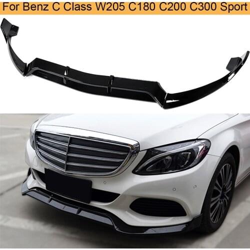 For W205 Front Bumper Lip Spoiler Splitters for Mercedes-Benz Class W205 C180 C200 C300 Sport 2015-2018 PP Gloss Black Front Lip