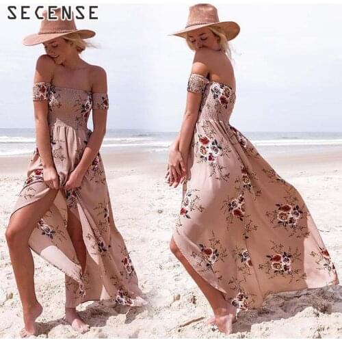 Printed Dress Tube Top Dress With Split Up 5xl Long Beachwear Summer Vacation Women Clothing Free Shipping SECENSE